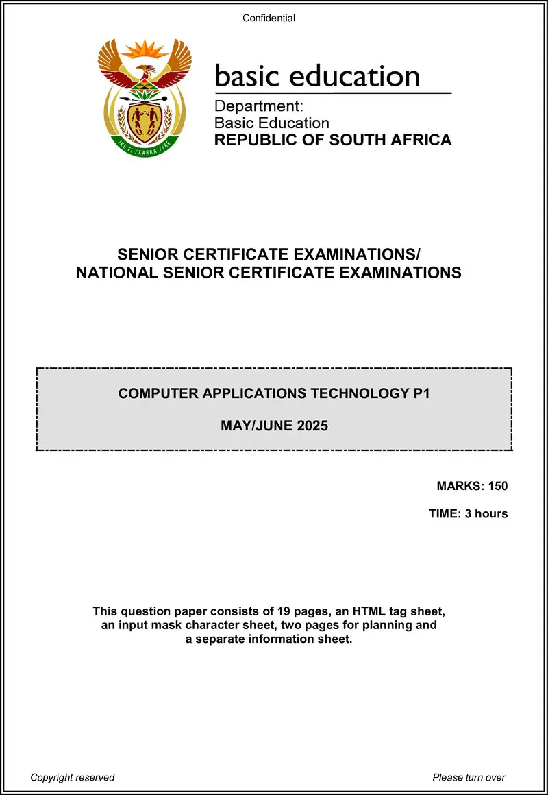 Grade 12 Computer Applications Technology past paper 2025 – computer applications technology p1 may june 2025 eng gr12