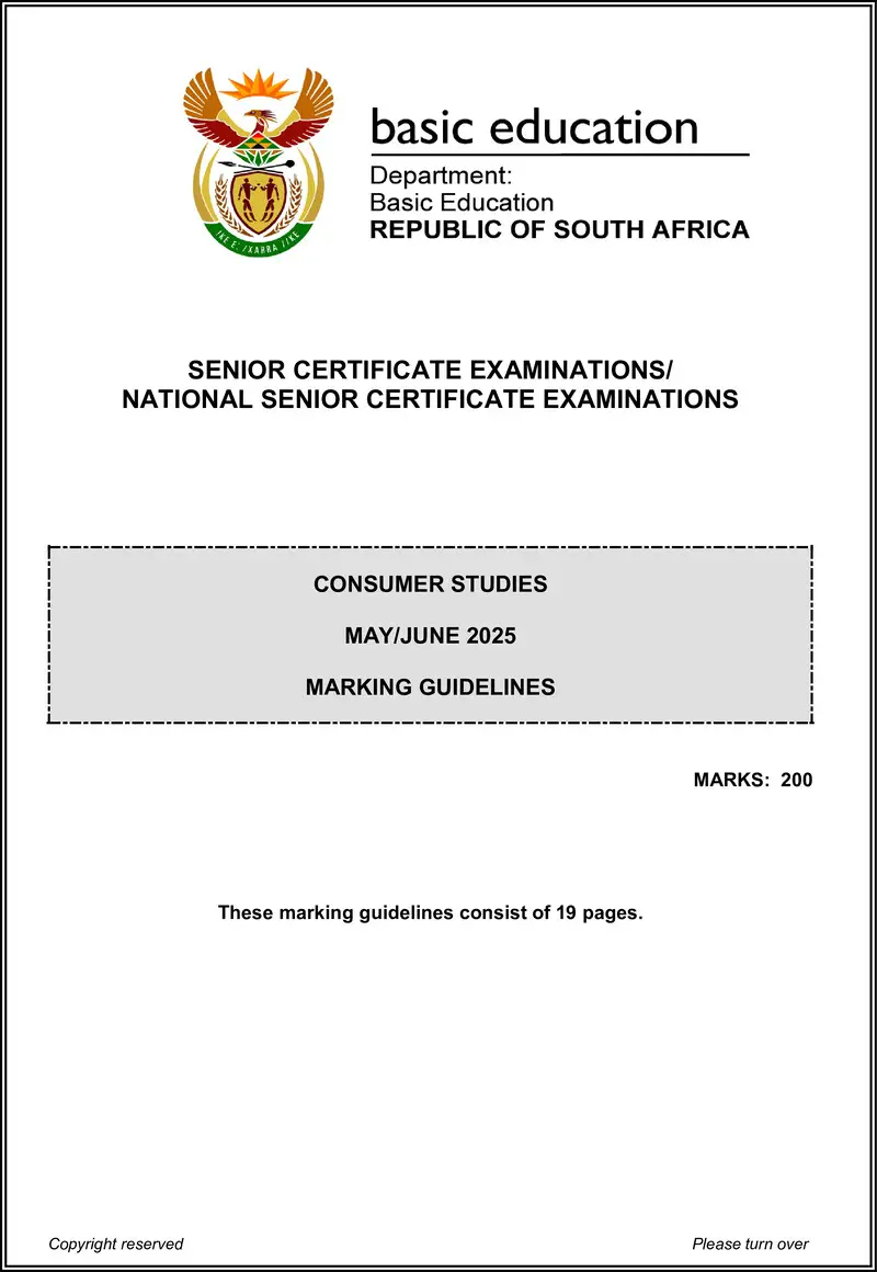Grade 11 Consumer Studies past paper 2025 – consumer studies may june 2025 mg eng gr12