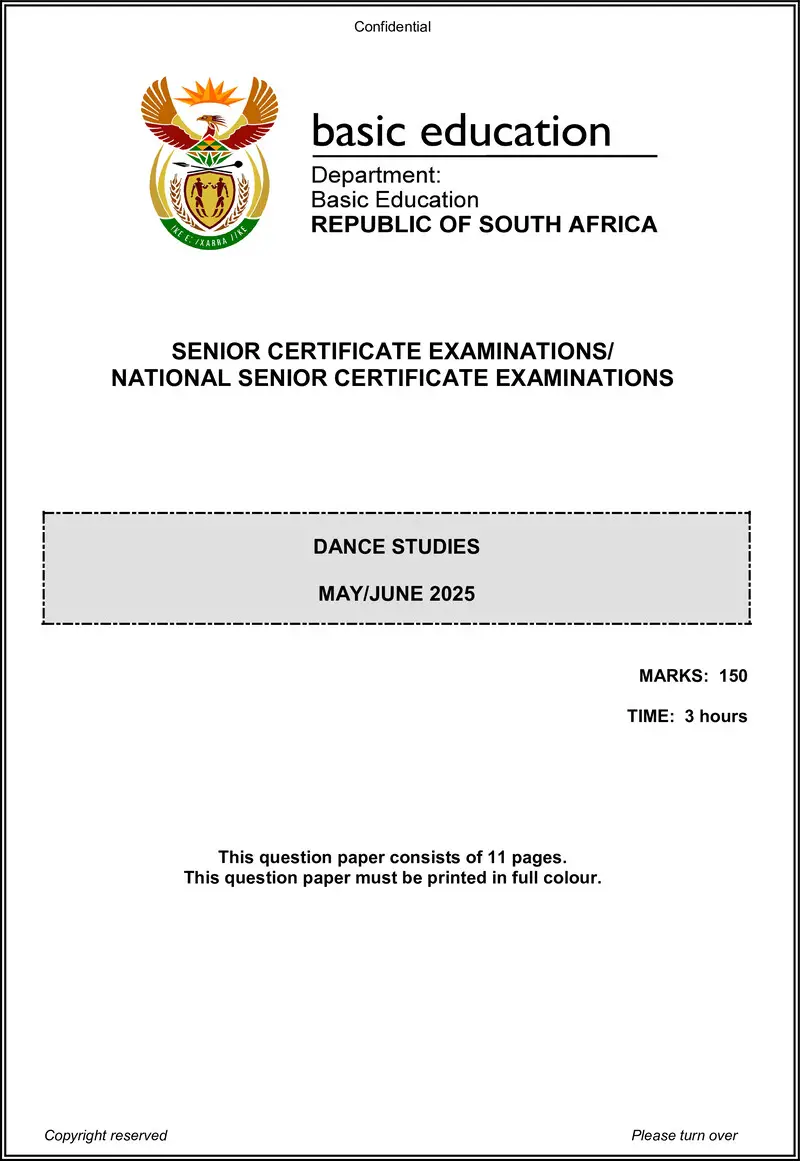 Grade 12 Dance past paper 2025 – dance studies may june 2025 eng gr12