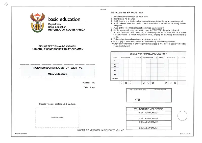 Grade 12 Design past paper 2025 – engineering graphics design p2 may june 2025 afr 1 gr12