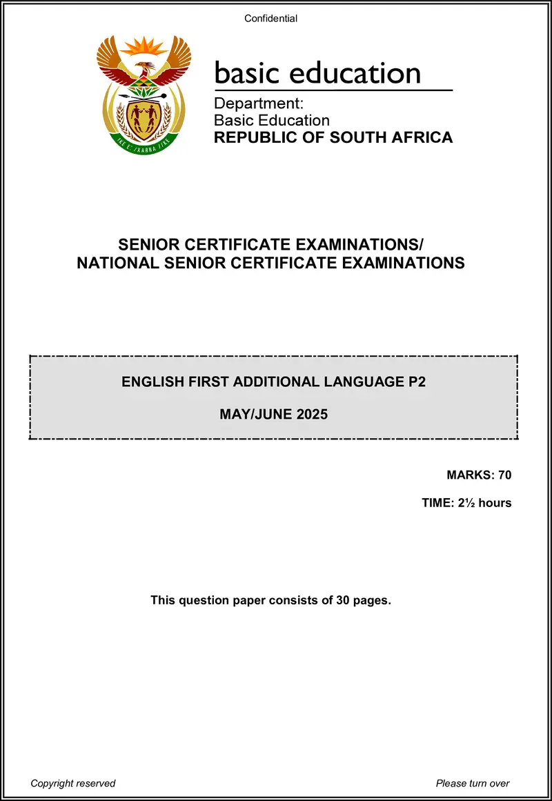 Grade 12 English past paper 2025 – english fal p2 may june 2025 gr12