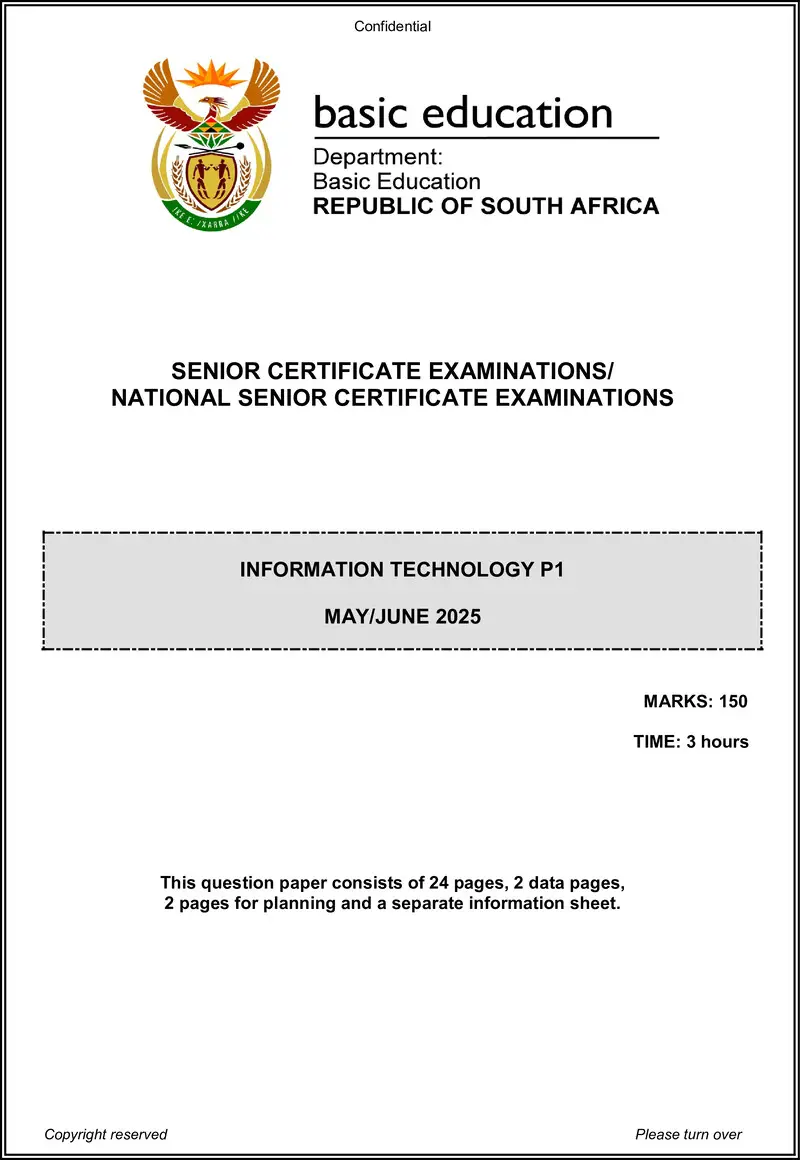 Grade 12 Information Technology past paper 2025 – information technology p1 may june 2025 eng gr12