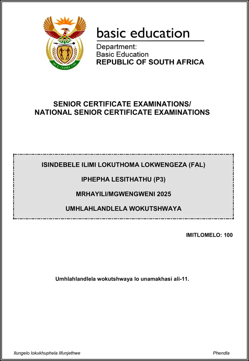 Isindebele Fal P3 May June 2025 Mg Gr12