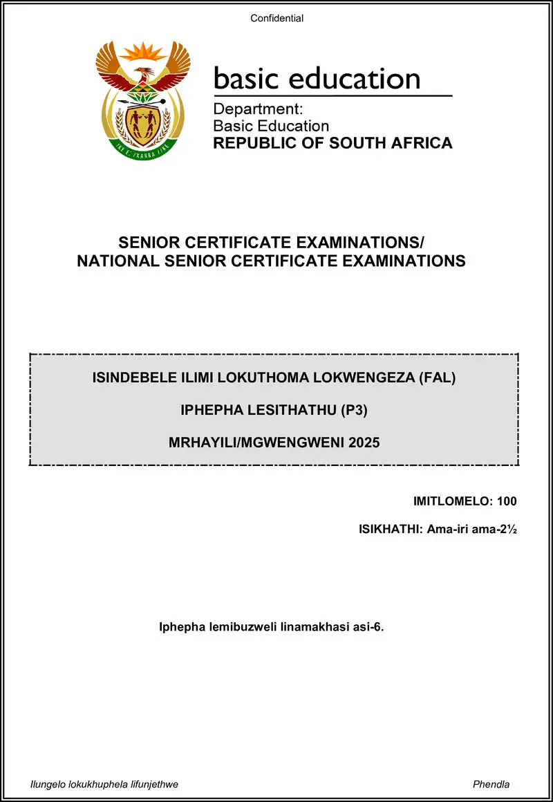Isindebele Fal P3 May June 2025 Gr12