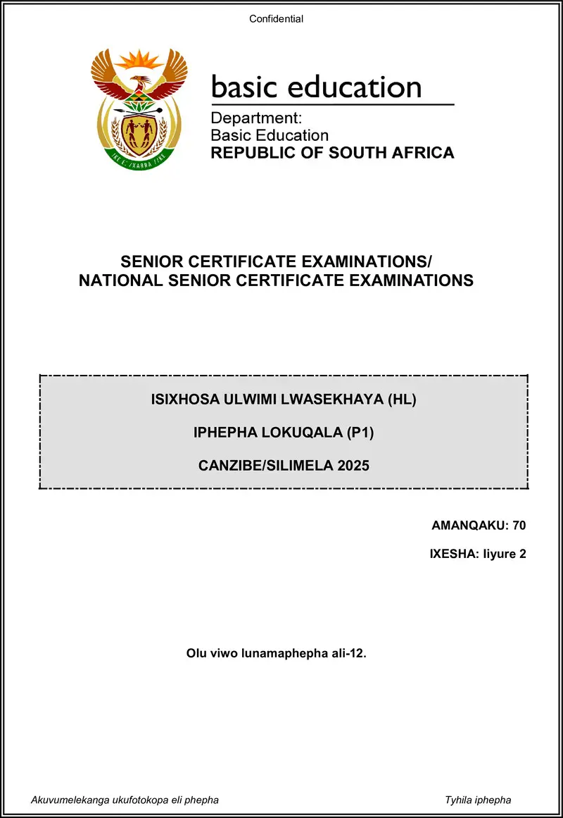 Grade 12 isiXhosa past paper 2025 – isixhosa hl p1 may june 2025 gr12