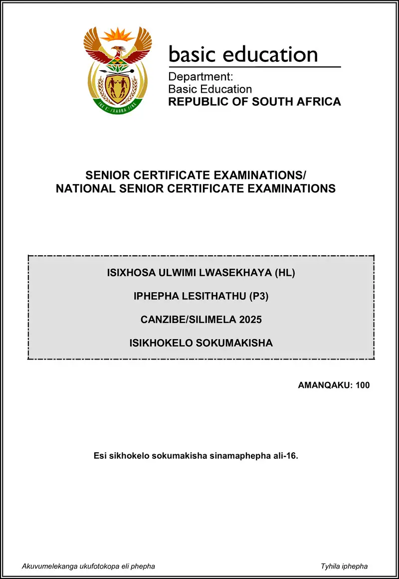 Isixhosa Hl P3 May June 2025 Mg Gr12