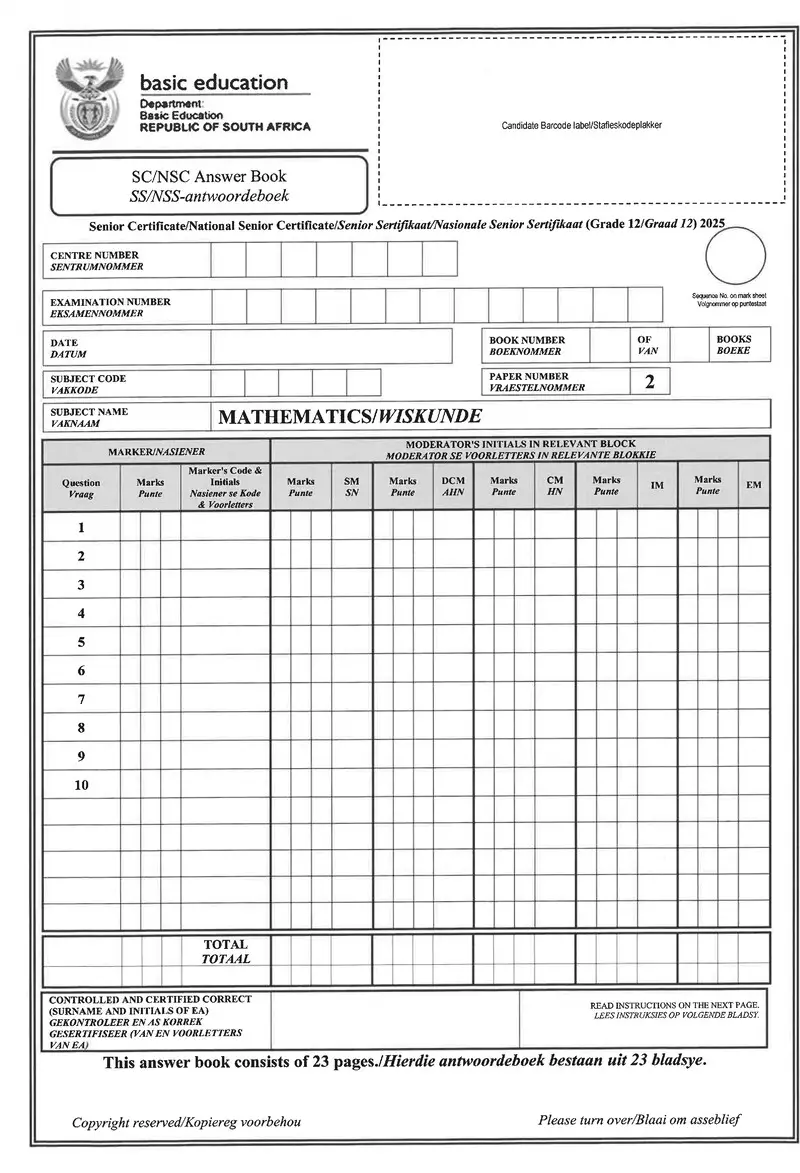 Mathematics P2 May June 2025 Answer Book Afr Eng Gr12