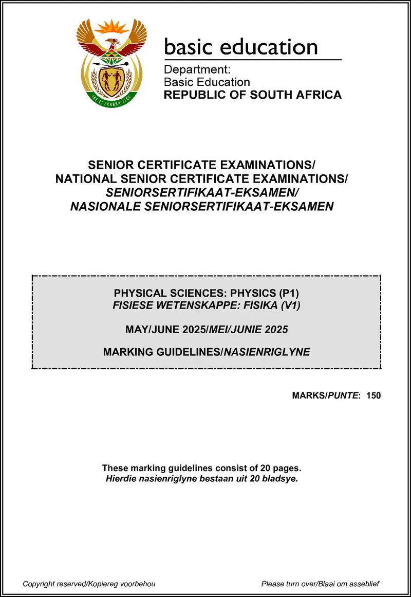 Physical Sciences P1 May June 2025 Mg Afr Eng Gr12