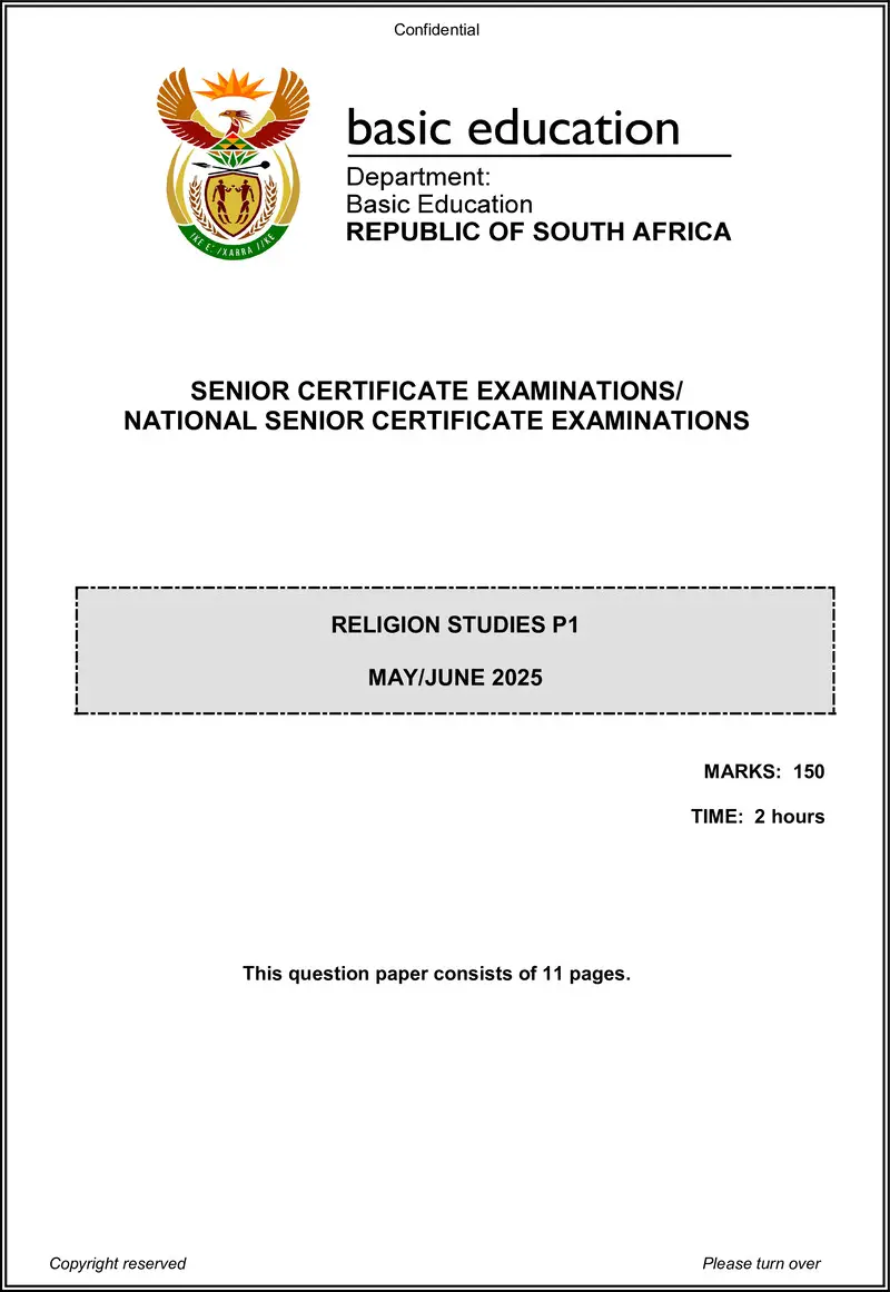 Grade 12 Religion Studies past paper 2025 – religion studies p1 may june 2025 eng gr12