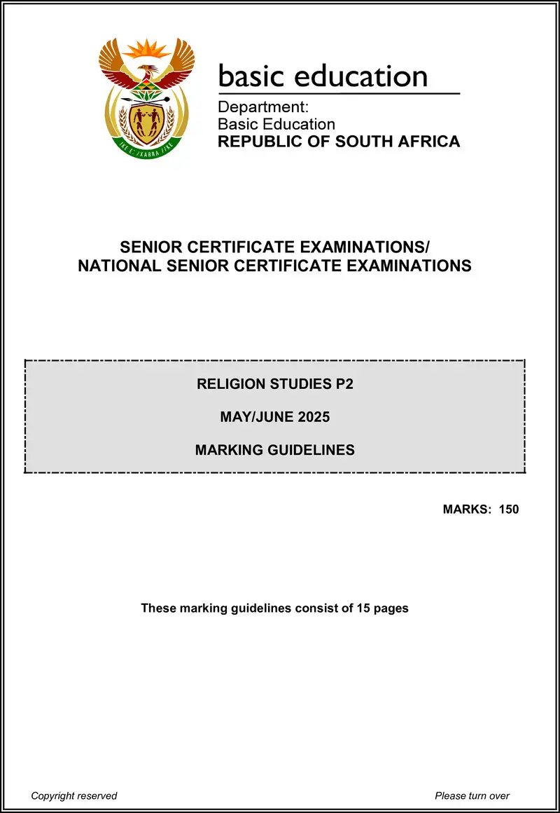 Grade 12 Religion Studies past paper 2025 – religion studies p2 may june 2025 mg eng gr12