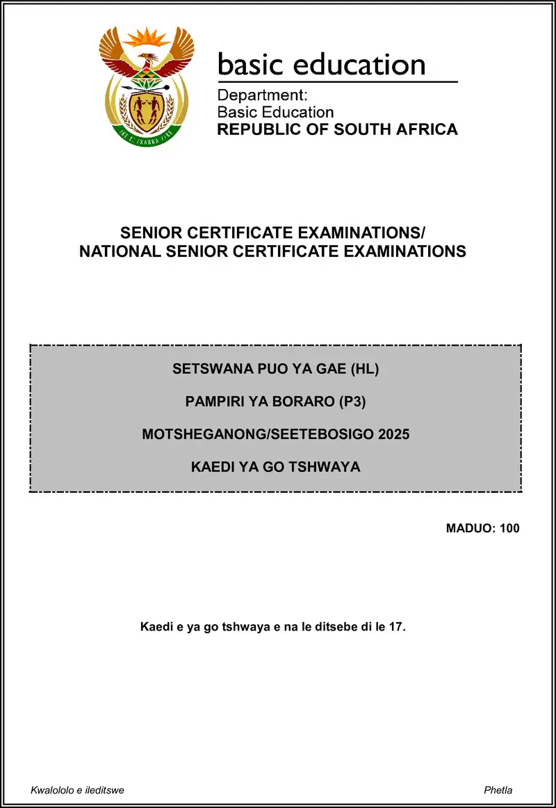 Setswana Hl P3 May June 2025 Mg Gr12