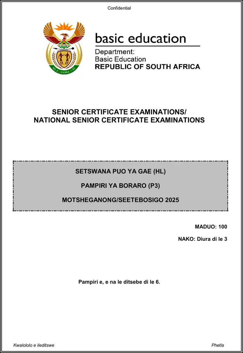 Setswana Hl P3 May June 2025 Gr12