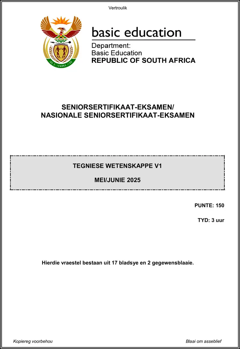 Grade 12 Technical Sciences past paper 2025 – technical sciences p1 may june 2025 afr gr12