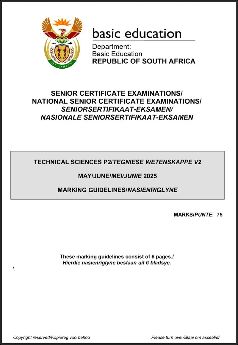 Grade 12 Technical Sciences past paper 2025 – technical sciences p2 may june 2025 mg eng afr gr12