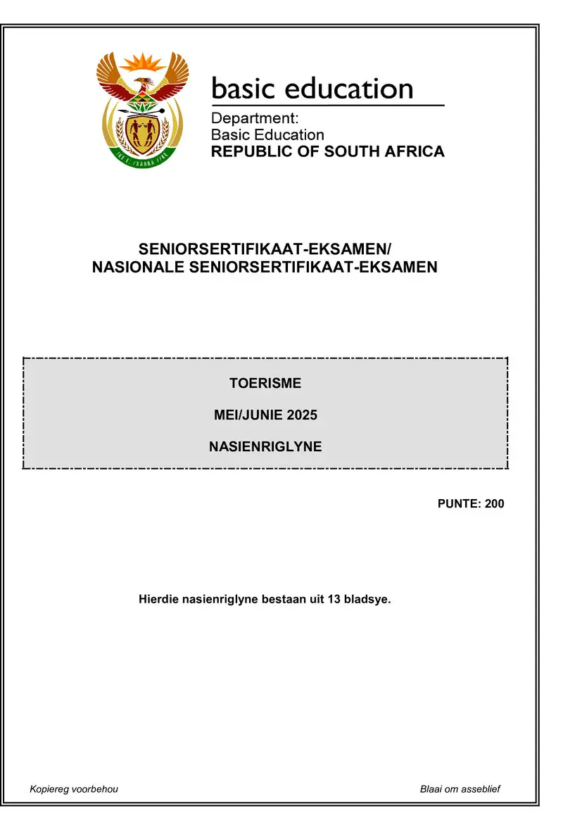 Grade 12 Tourism past paper 2025 – tourism may june 2025 mg afr gr12