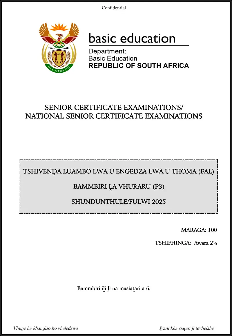 Tshivenda Fal P3 May June 2025 Gr12