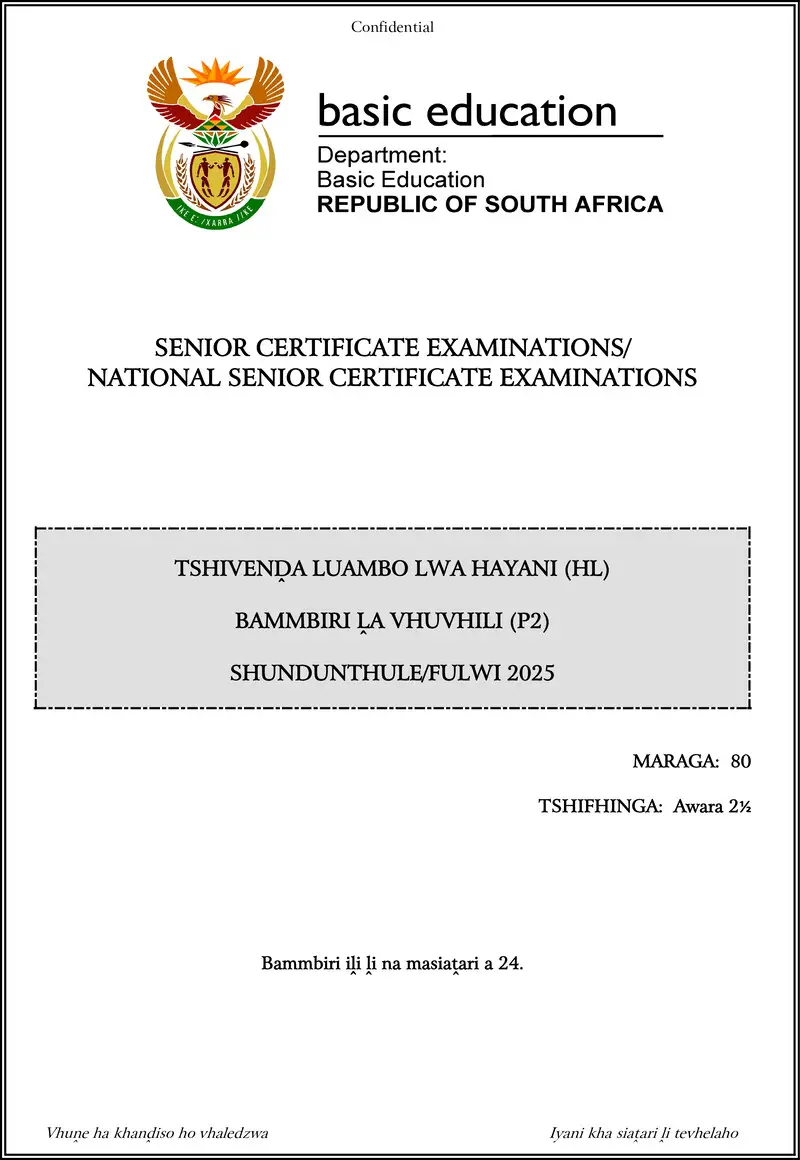Tshivenda Hl P2 May June 2025 Gr12