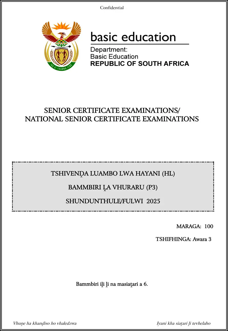 Grade 12 Tshivenda past paper 2025 – tshivenda hl p3 may june 2025 gr12
