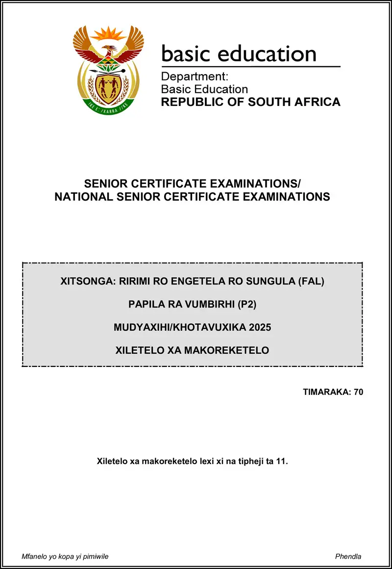 Xitsonga Fal P2 May June 2025 Mg Gr12