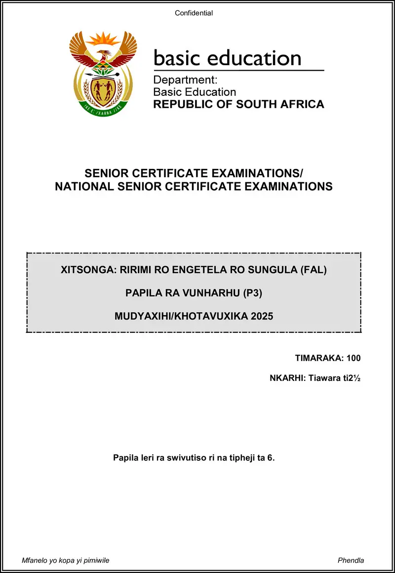 Xitsonga Fal P3 May June 2025 Gr12