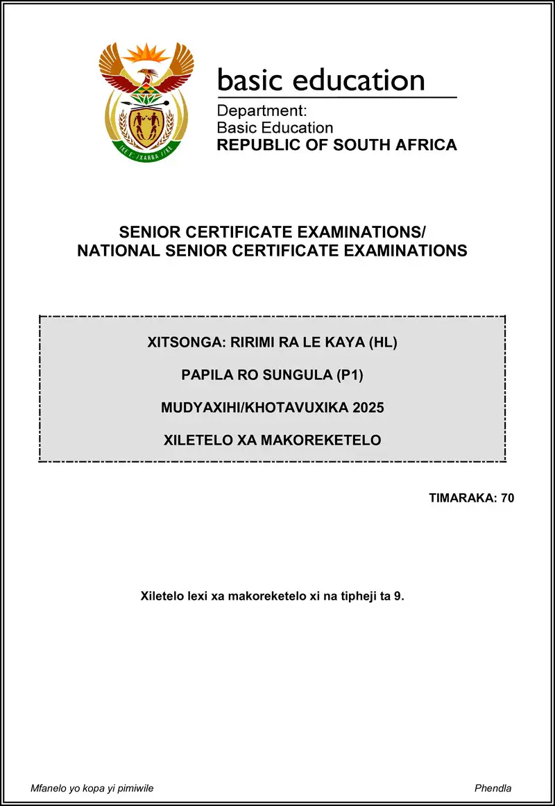 Xitsonga Hl P1 May June 2025 Mg Gr12