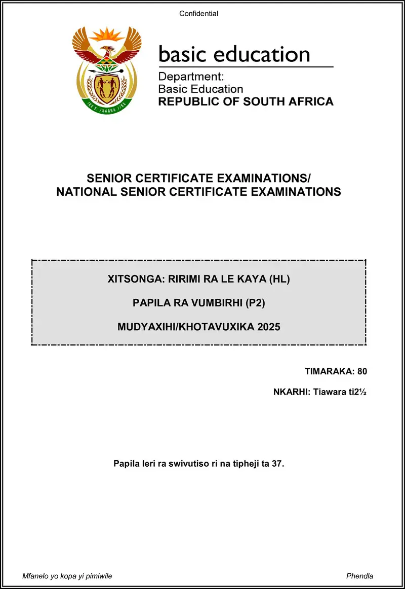 Xitsonga Hl P2 May June 2025 Gr12