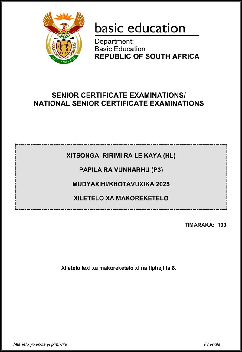 Xitsonga Hl P3 May June 2025 Mg Gr12