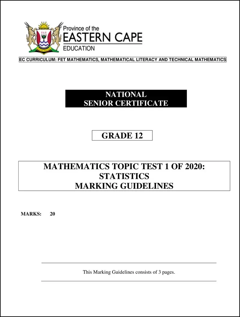 02 Grade 12 Math Topic Test 1 Of 2020 Mg Statistics