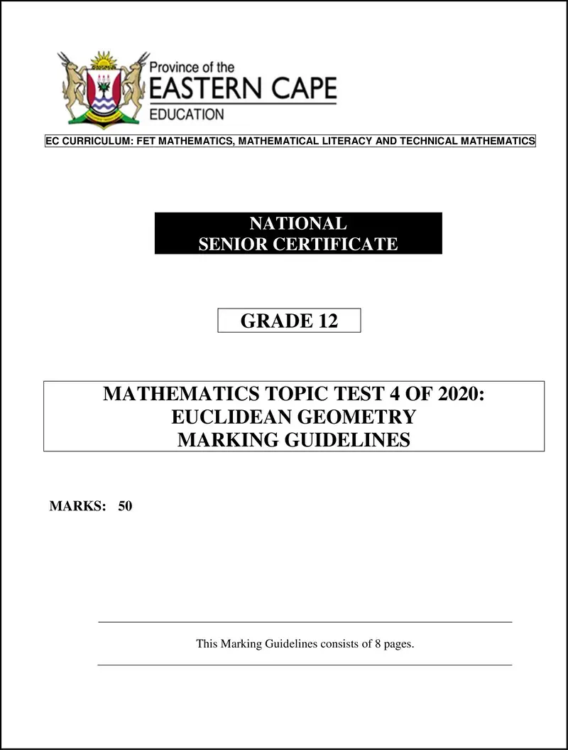 Grade 12 Technical Mathematics past paper 2020 – 02 gr 12 math topic test 4 of 2020 mg euclidean geometry