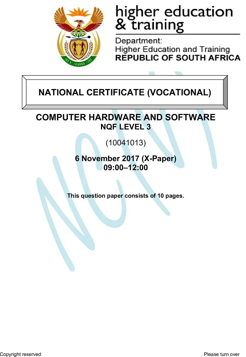 Nc510 Computer Hardware And Software L3 QP Nov 2017