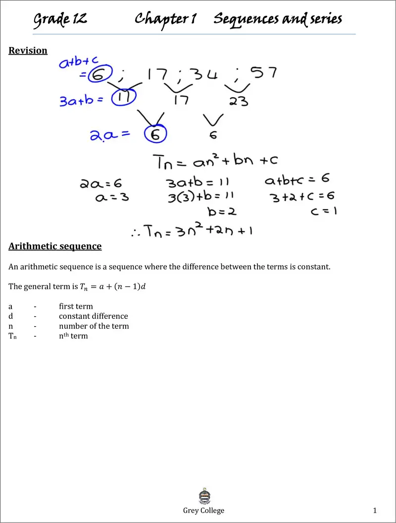 Mathematics Sequences And Series Grade 12