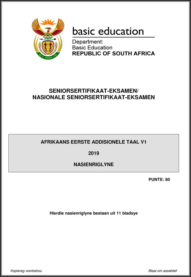 Afrikaans Fal P1 May June 2019 Memo Gr12