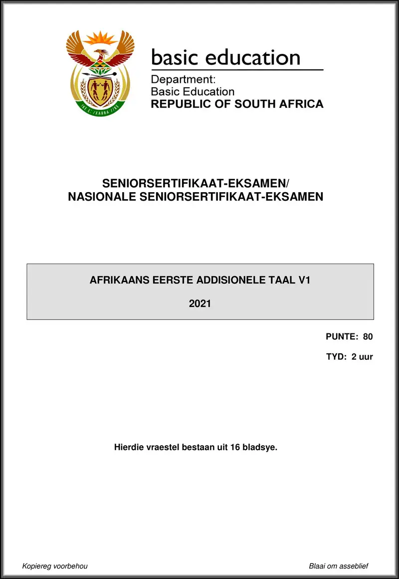 Afrikaans Fal P1 May June 2021 Gr12