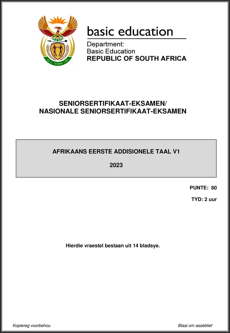 Afrikaans Fal P1 May June 2023 Gr12