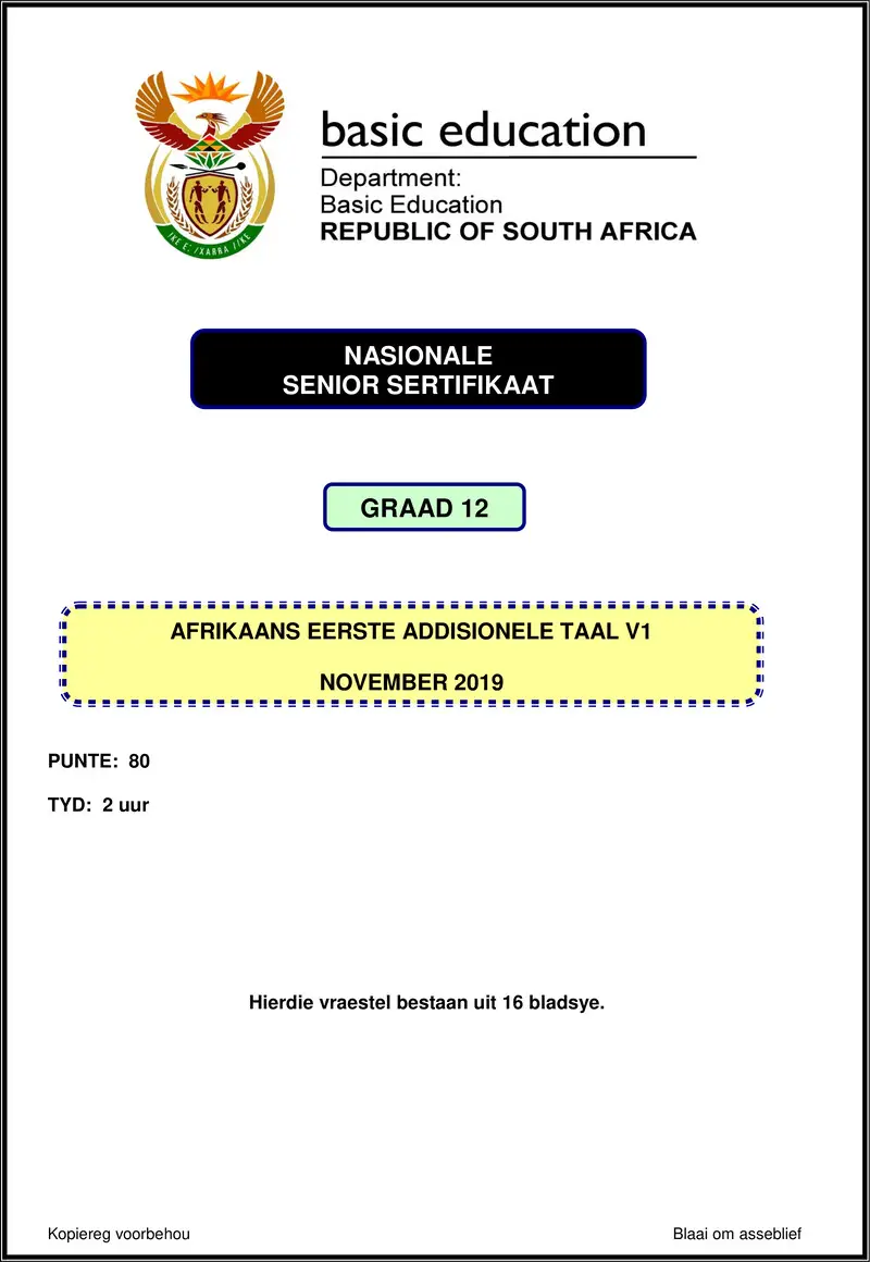 Afrikaans Fal P1 Nov 2019 Gr12