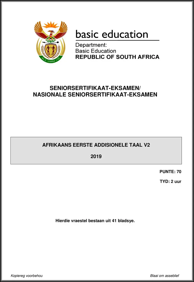 Grade 12 Afrikaans past paper 2019 – afrikaans fal p2 may june 2019 gr12