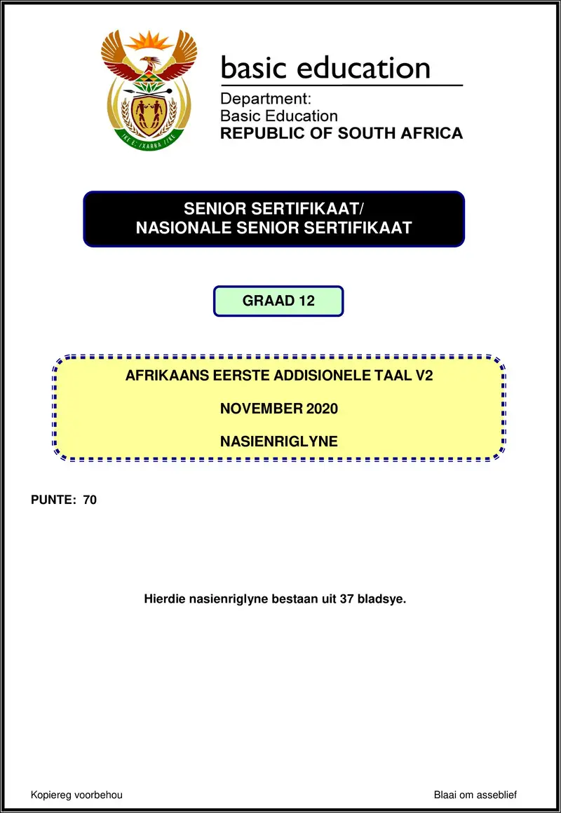 Afrikaans Fal P2 Nov 2020 Memo Gr12