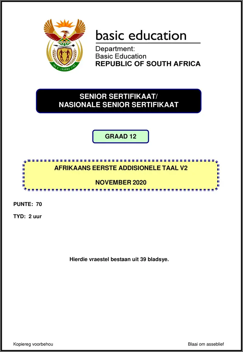 Afrikaans Fal P2 Nov 2020 Gr12