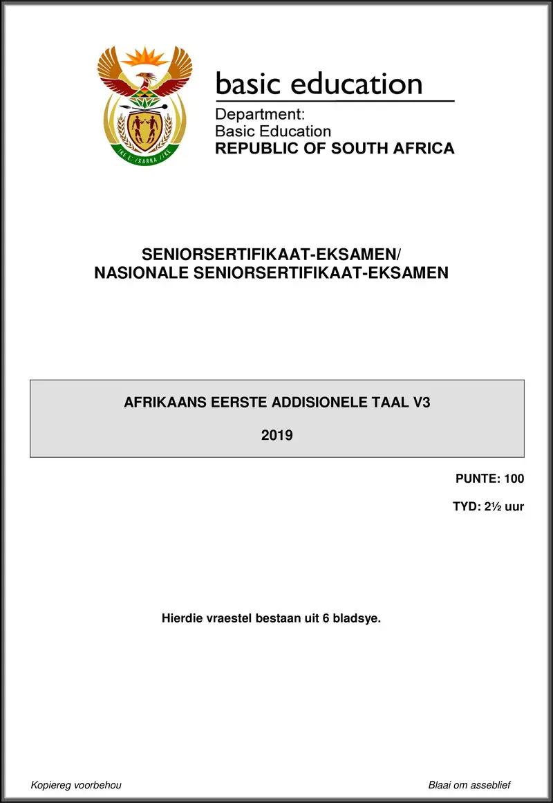 Afrikaans Fal P3 May June 2019 Gr12