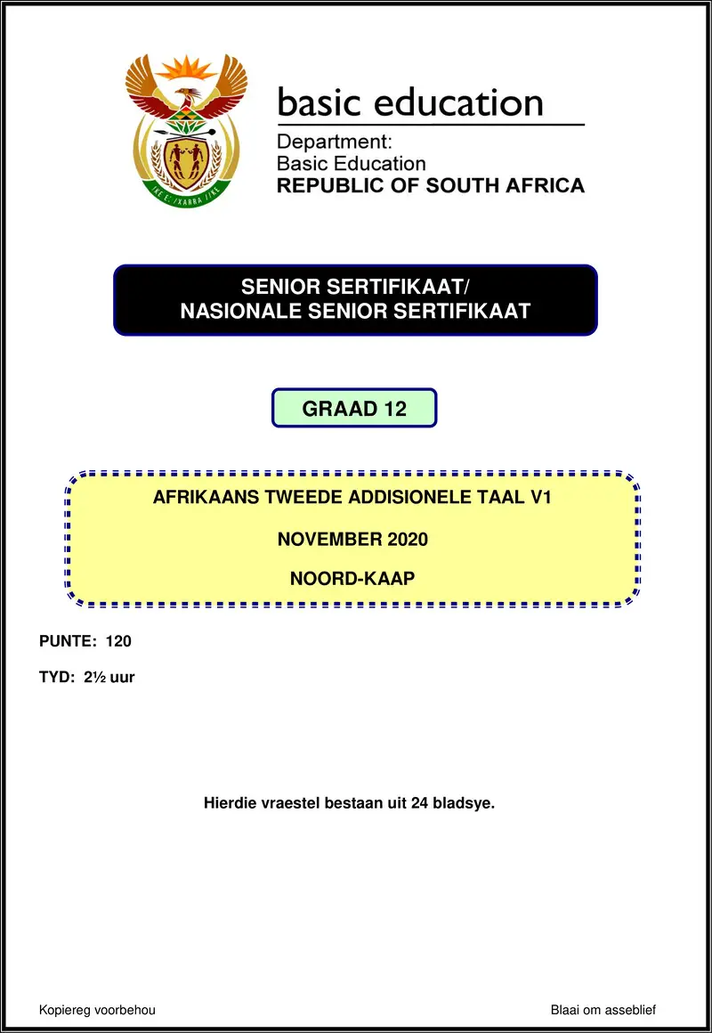Afrikaans Sal P1 Nov 2020 Northern Cape Gr12