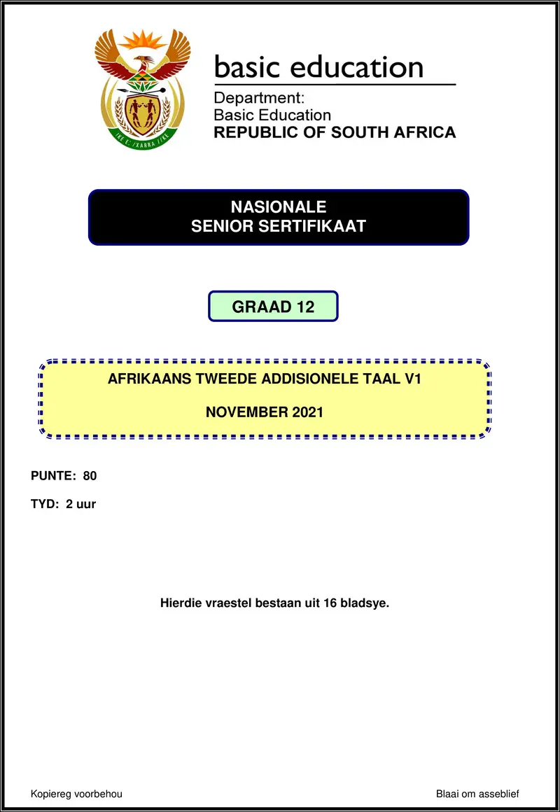 Afrikaans Sal P1 Nov 2021 Gr12