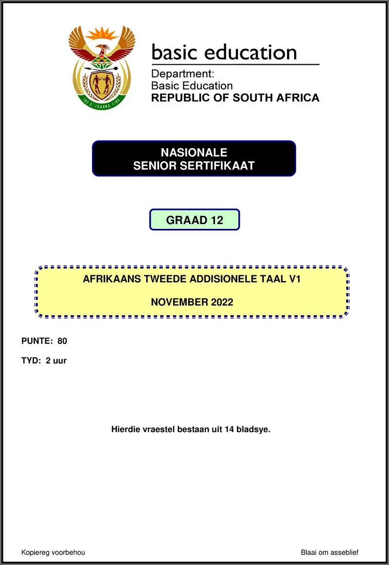 Afrikaans Sal P1 Nov 2022 Gr12