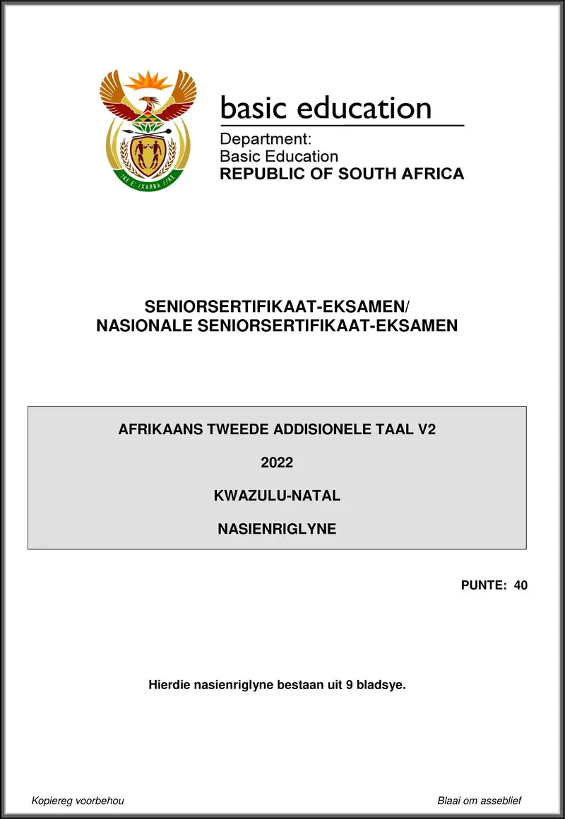 Afrikaans Sal P2 May June 2022 Mg Kwazulu Natal Gr12