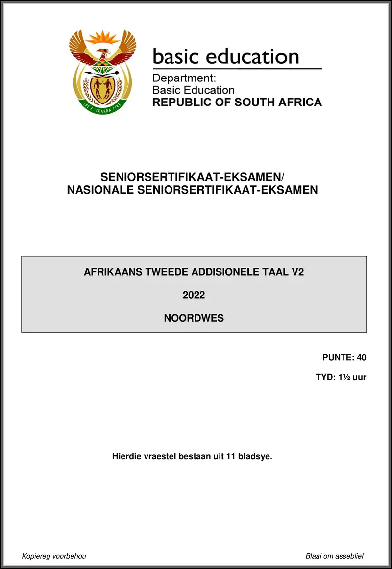 Afrikaans Sal P2 May June 2022 North West Gr12