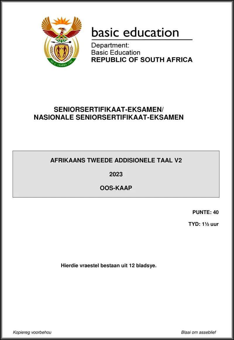 Afrikaans Sal P2 May June 2023 Eastern Cape Gr12