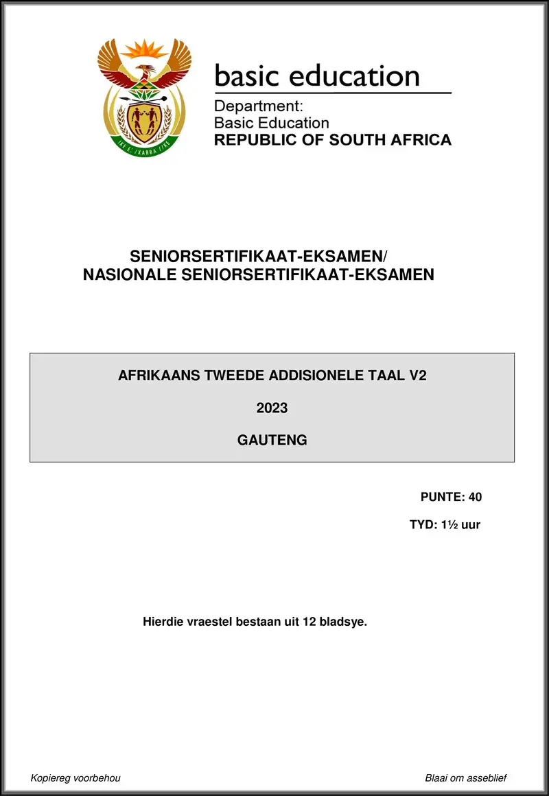 Afrikaans Sal P2 May June 2023 Gauteng Gr12