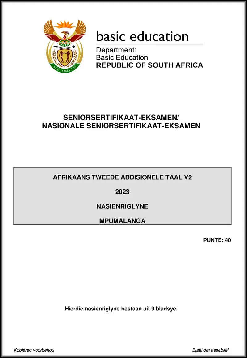 Afrikaans Sal P2 May June 2023 Mg Mpumalanga Gr12