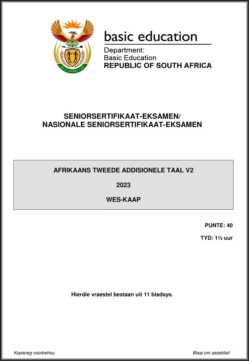 Afrikaans Sal P2 May June 2023 Western Cape Gr12