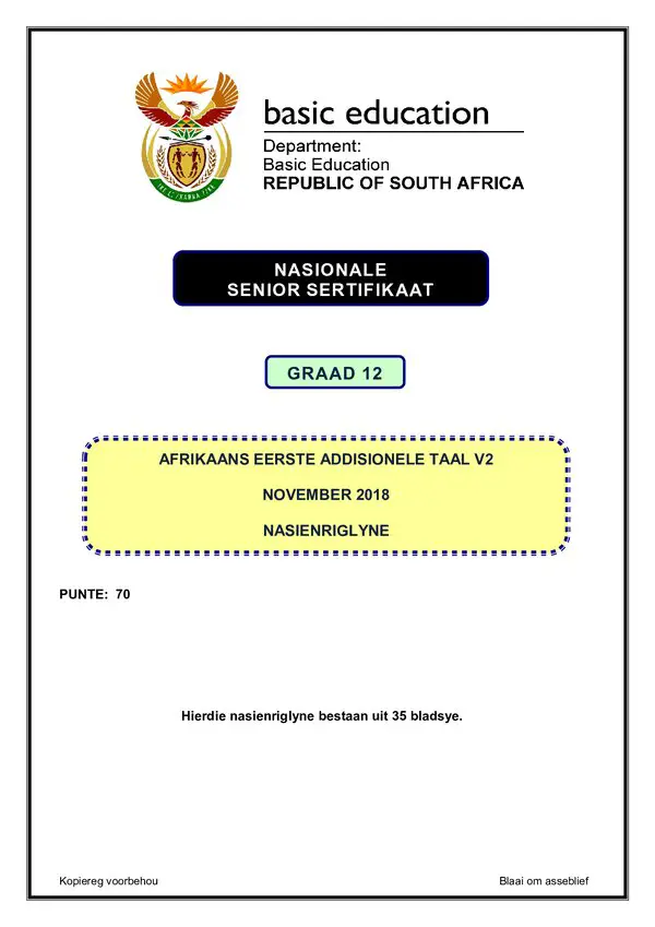 Afrikaans Fal P2 Memo Gr12