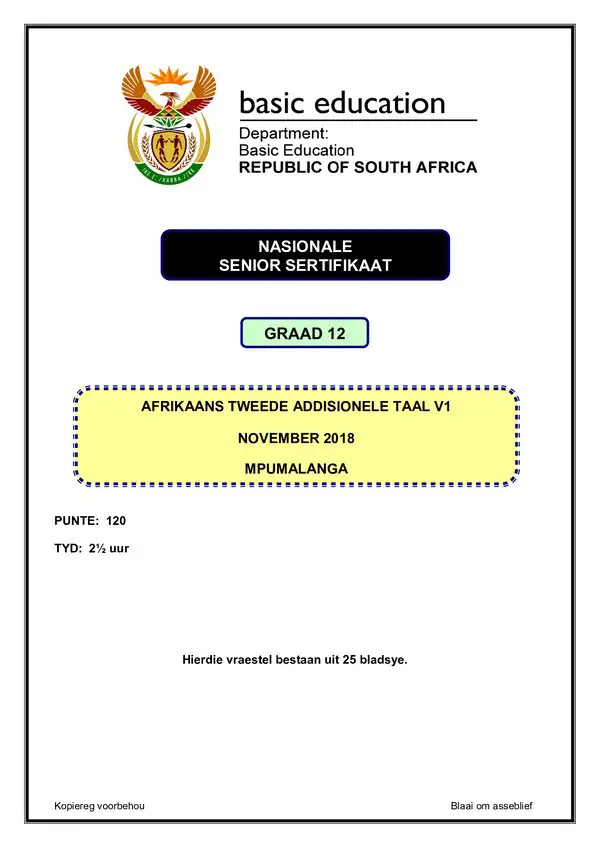 Afrikaans Sal P1 (Mpumalanga) Gr12
